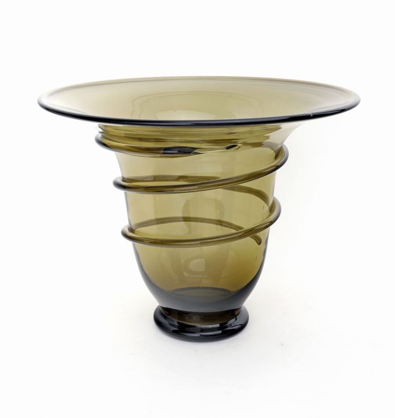Vaso a Campana in Vetro Verde Oliva, Arte Vetraria Muranese