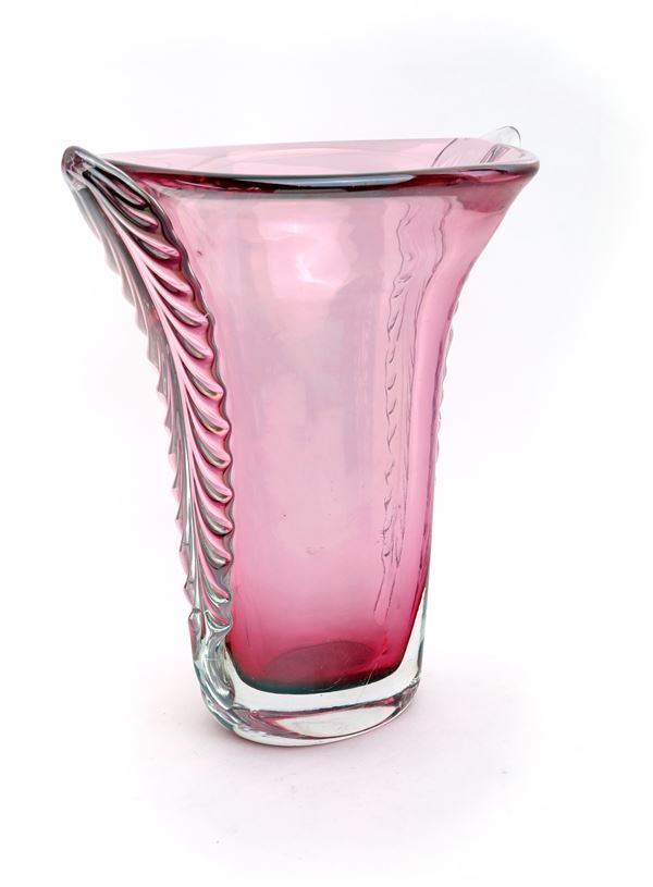 Vaso in vetro sommerso rosa, Murano