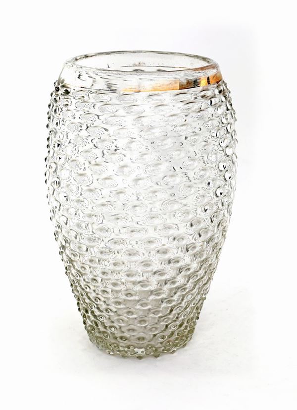 Vaso in vetro incolore bugnato a bolle