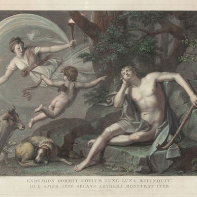 Bernardino Nocchi - Acquaforte Colorata con Diana che Visita Endimione (endymion Dormit Coelum Tu...