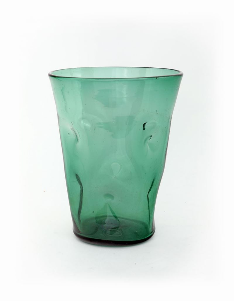 Vaso in Vetro Soffiato Verde Scuro, Murano