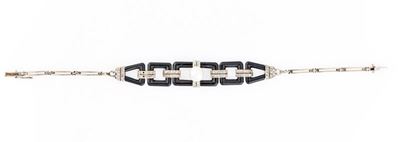 Bracciale Art Deco in Oro, Onice Diamanti e Perla Naturale