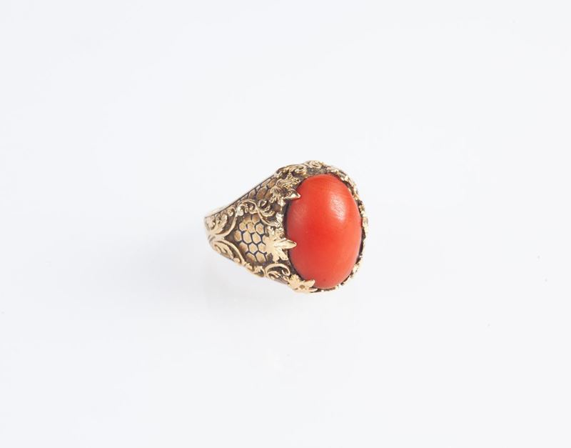 Anello in Oro, Smalti e Bachelite Rossa