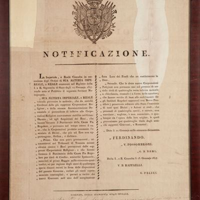 Notificazione del Granducato di Toscana Emanata dal Granduca Ferdinando III il 10 Gennaio 1817