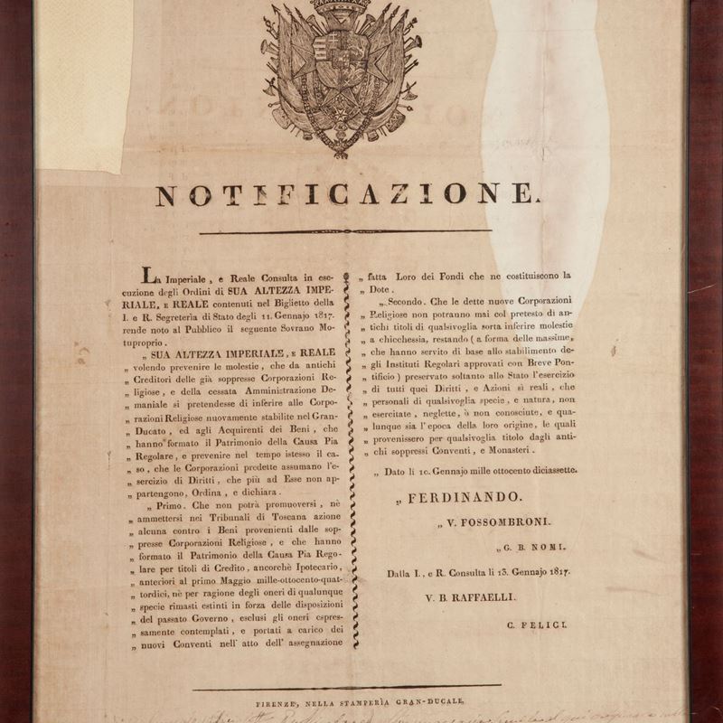 Notificazione del Granducato di Toscana Emanata dal Granduca Ferdinando III il 10 Gennaio 1817