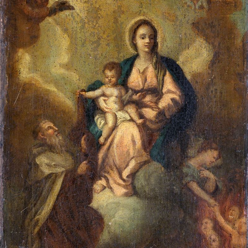 Scuola Napoletana del XVII Secolo - Madonna Col Bambino, Angeli e Santi