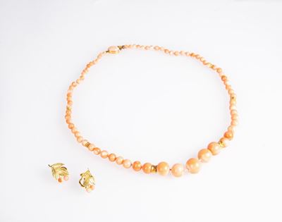 Parure Collana e Orecchini in Oro e Corallo Rosa