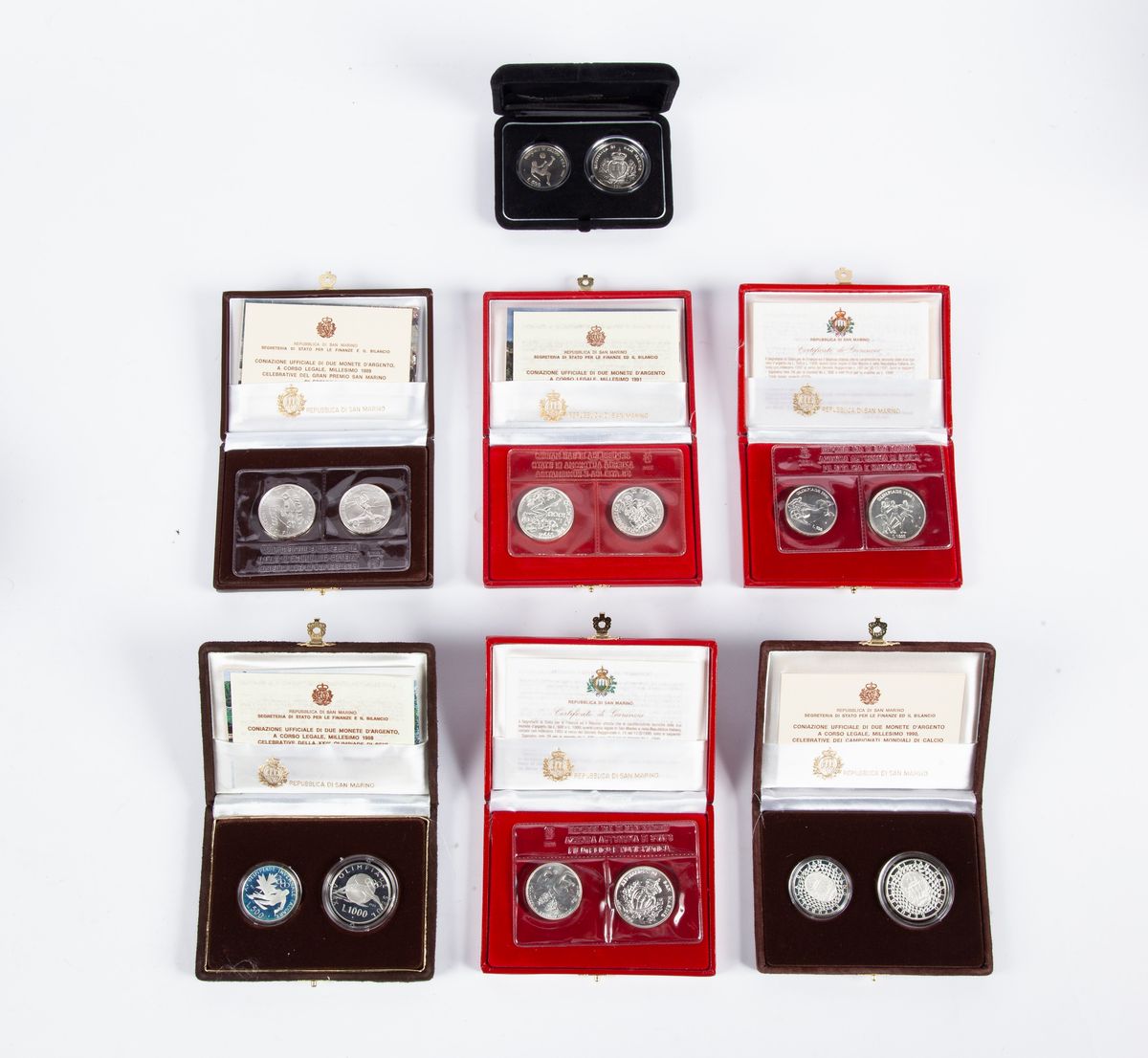 Lotto di 7 Dittici 500 Lire e 1.000 Lire 1988, 1989, 1990, 1991, 1992, 1993 e 1994 San Marino