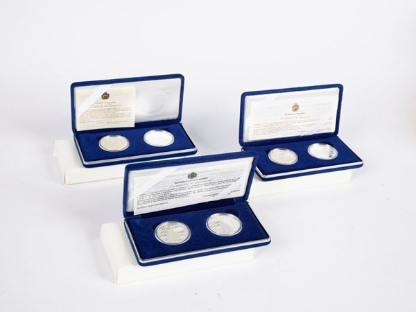 Lotto 3 dittici 5.000 Lire e 10.000 Lire 1995, 1996 e 2000 San Marino