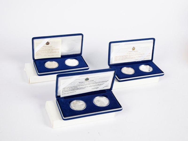 Lotto 3 Dittici 5.000 Lire e 10.000 Lire 1995, 1996 e 2000 San Marino