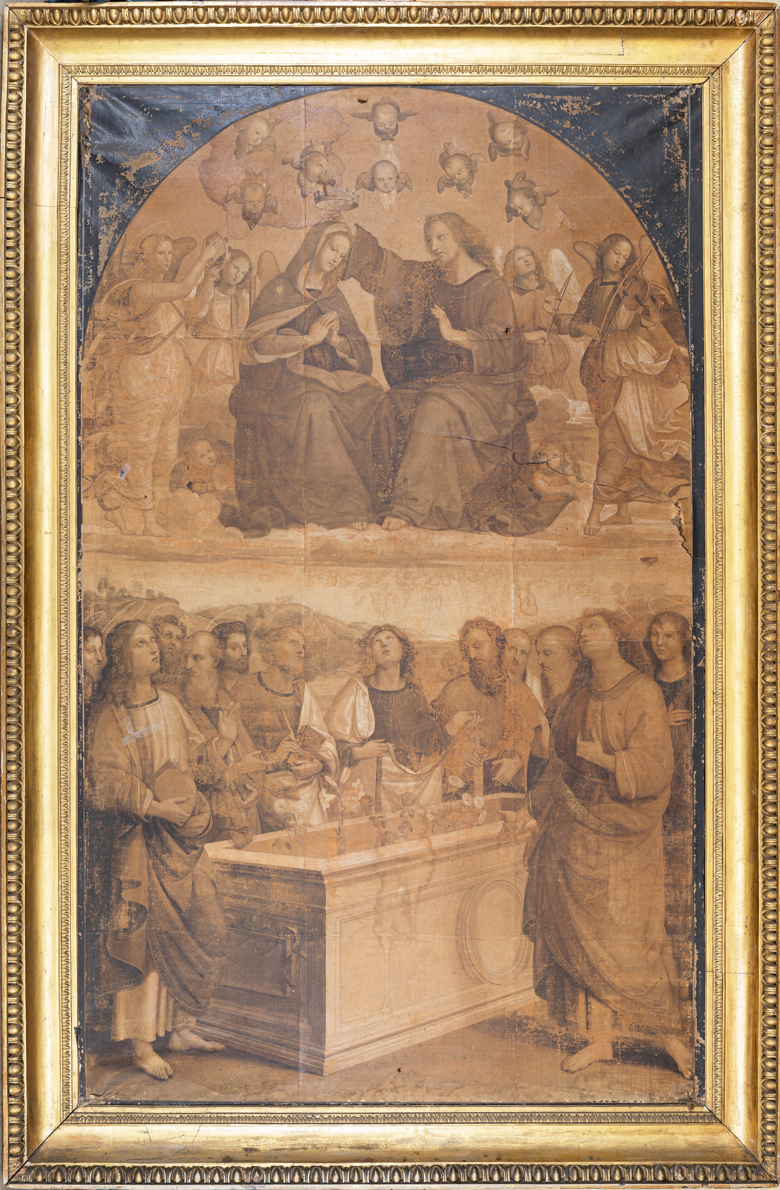 Pittore del XVIII Secolo - Grande riproduzione della Pala degli Oddi, tecnica mista su carta appl...