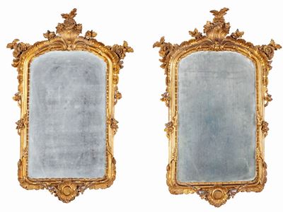 Coppia di Specchiere in Legno Intagliato e Dorato a Mecca, Napoli, XVIII Secolo
