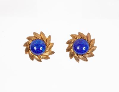 Orecchini a Clip in Metallo Dorato e Smalto Blu