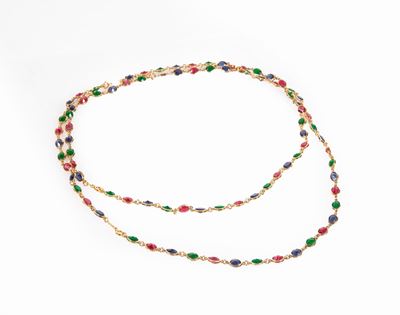 Collana Doppia in Argento Dorato e Pietre Colorate