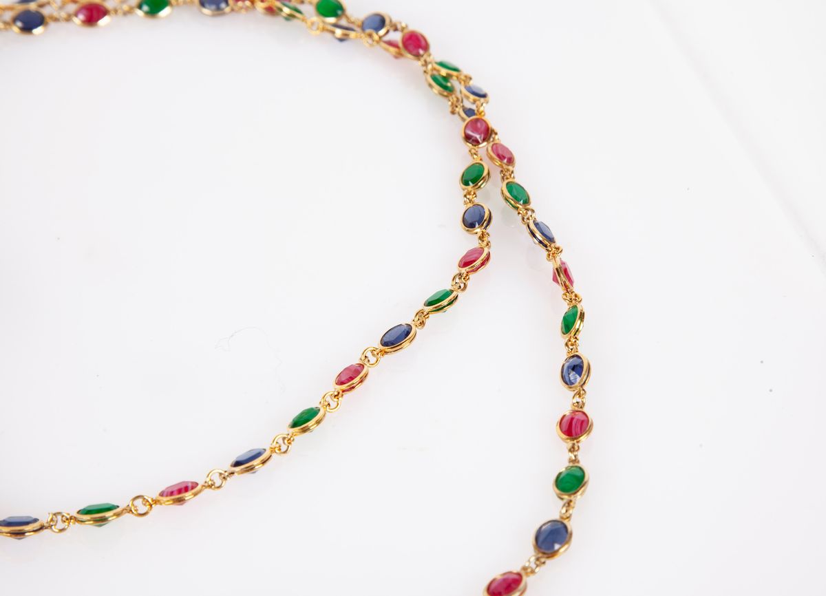 Collana Doppia in Argento Dorato e Pietre Colorate
