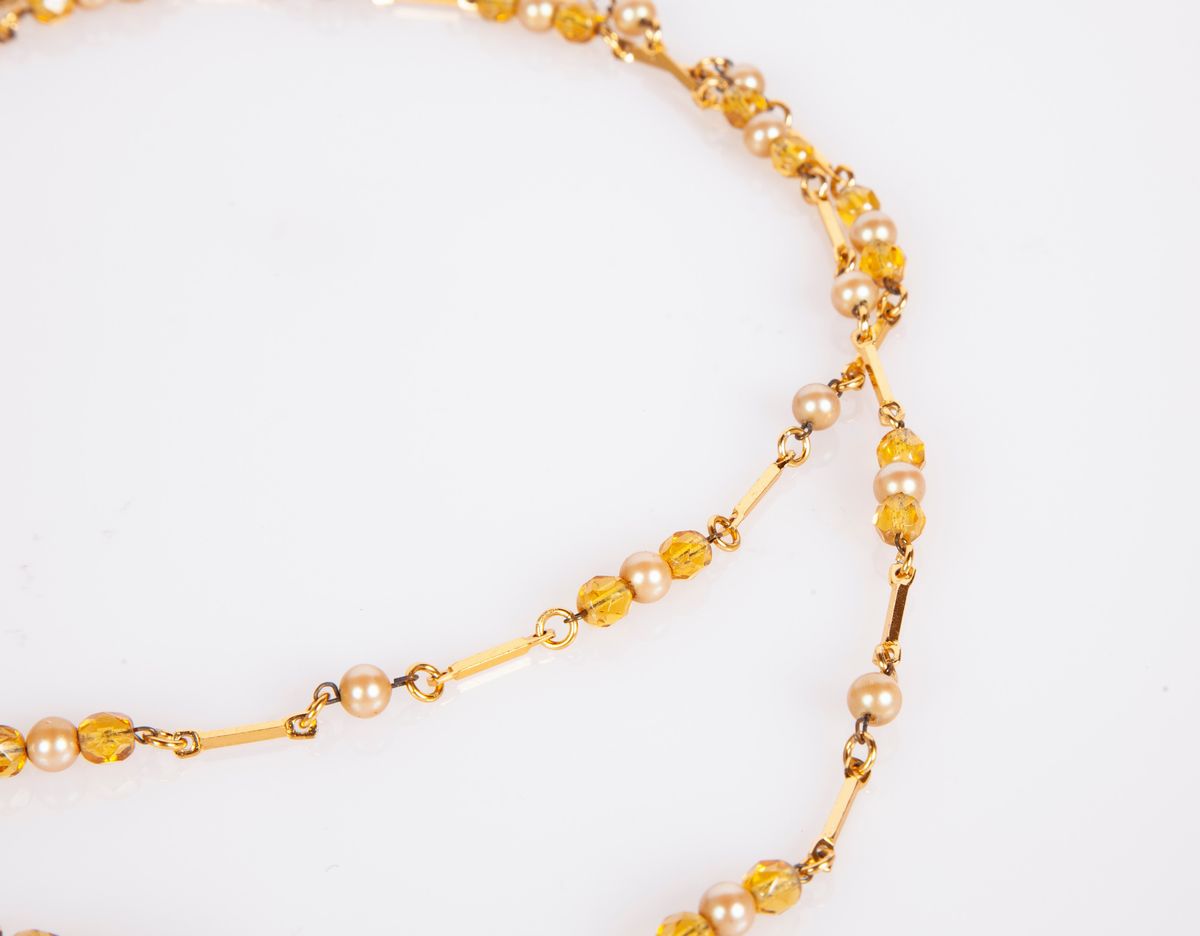 Collana in Metallo Dorato con Perle e Pietre