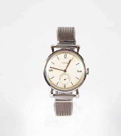Longines - Orologio da Polso a Carica Manuale da Uomo in Metallo Cromato. Anni '50. Fondello Zeni...
