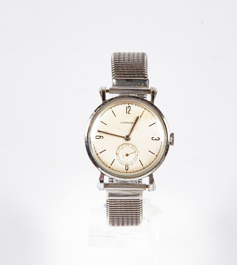Longines - Orologio da Polso a Carica Manuale da Uomo in Metallo Cromato. Anni '50. Fondello Zeni...