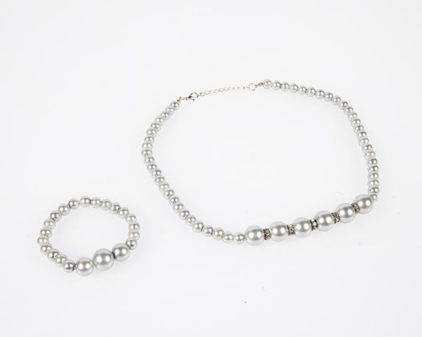Parure di perle bijou grigie .