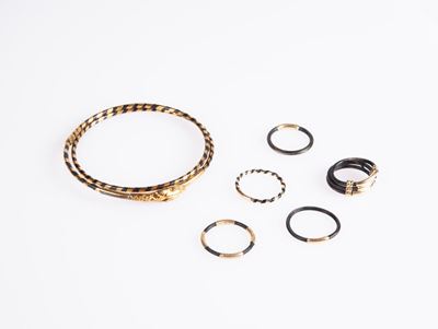 Parure di Bracciale a Serpenti e Fedi in Oro e Caucciù
