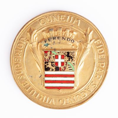 Medaglia Città di Cuneo in Bronzo Dorato e Smaltato con Stemma e Riproduzione del Sigillo Trecent...