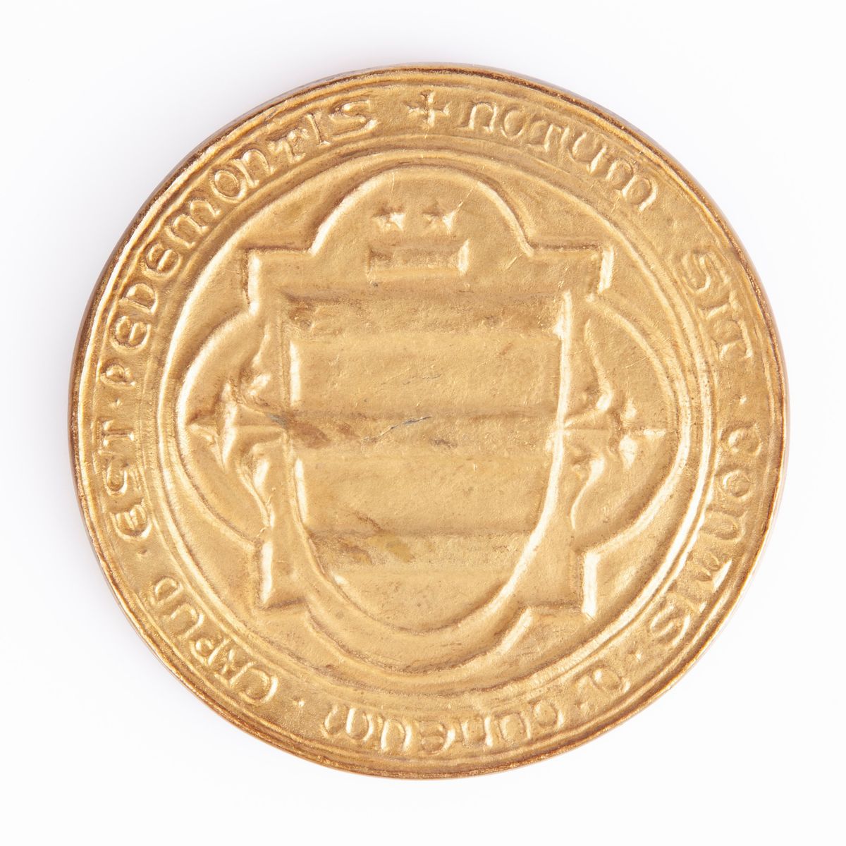 Medaglia Città di Cuneo in Bronzo Dorato e Smaltato con Stemma e Riproduzione del Sigillo Trecent...