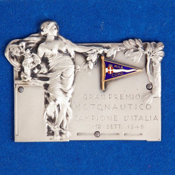 Placchetta in argento 800/000 del Gran Premio motonautico Milano-Como - Campione d'Italia 11-12 Settembre 1948 