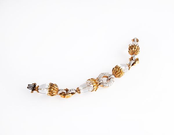 David Webb - bracciale anni '70 unico esemplare, in oro, brillanti e cristallo di rocca .