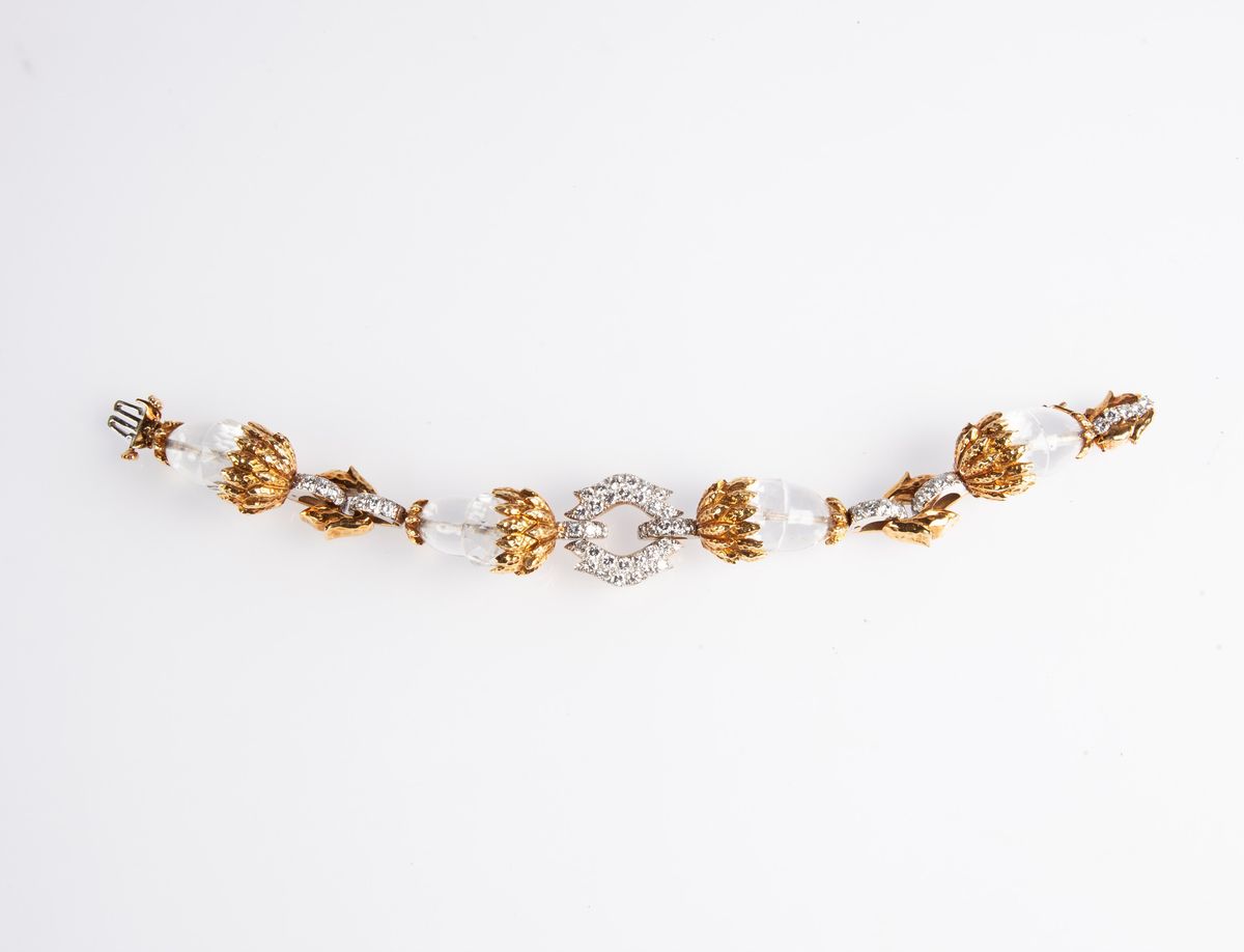 David Webb - Bracciale Anni '70 Unico Esemplare, in Oro, Brillanti e Cristallo di Rocca .