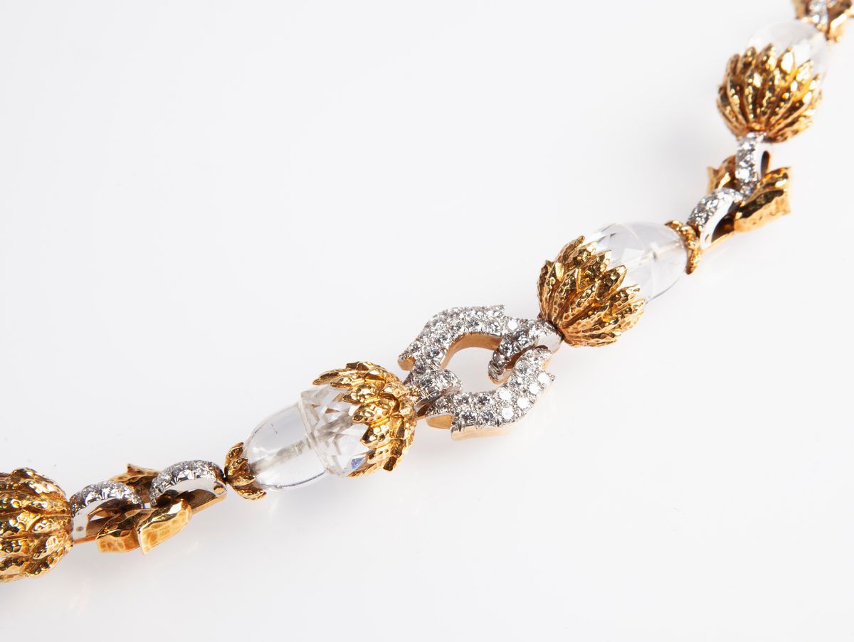 David Webb - Bracciale Anni '70 Unico Esemplare, in Oro, Brillanti e Cristallo di Rocca .