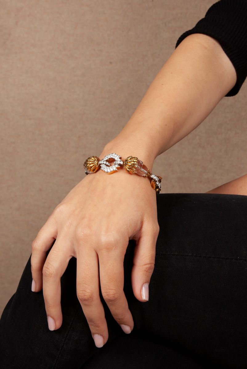 David Webb - Bracciale Anni '70 Unico Esemplare, in Oro, Brillanti e Cristallo di Rocca .