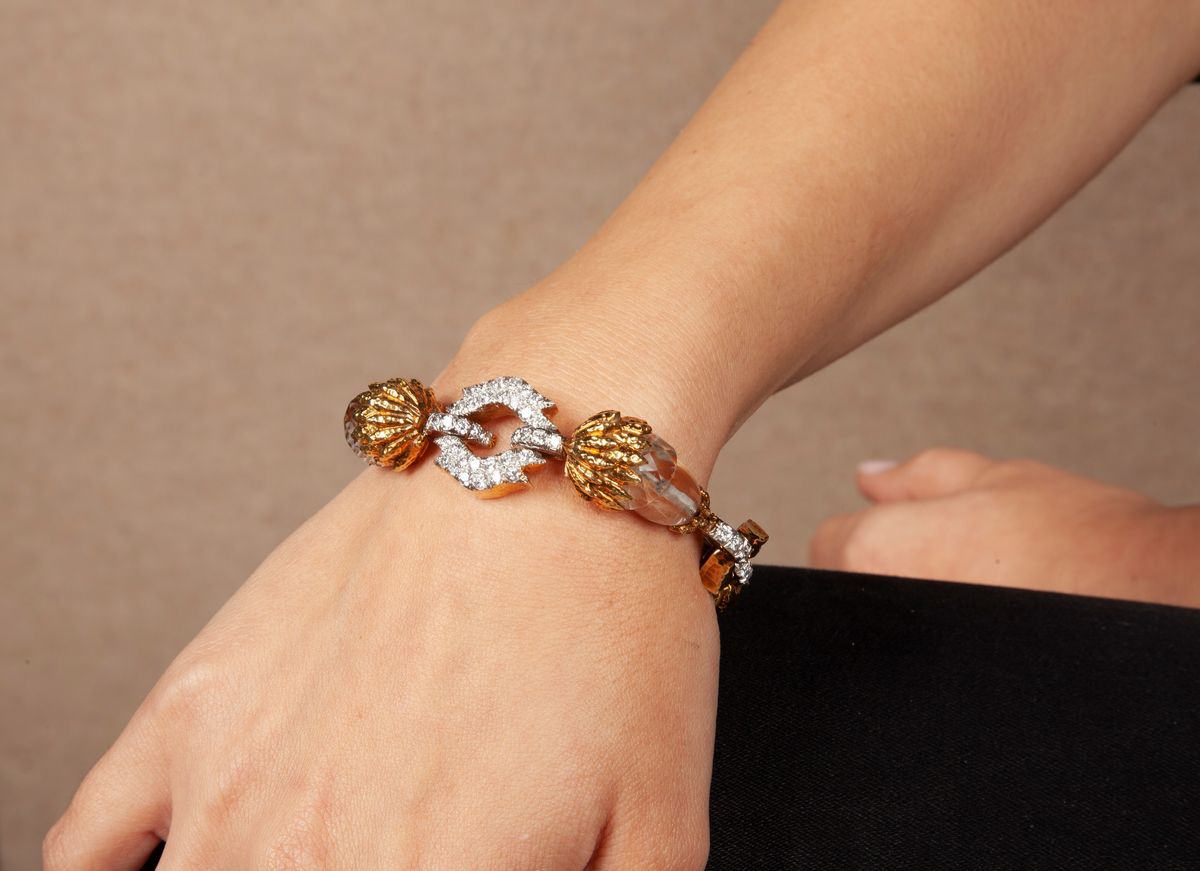 David Webb - Bracciale Anni '70 Unico Esemplare, in Oro, Brillanti e Cristallo di Rocca .