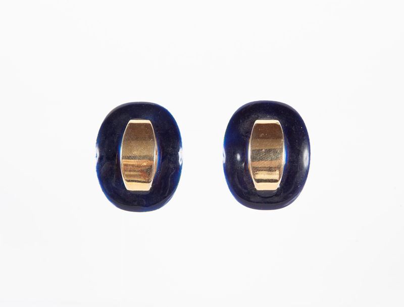 Orecchini in Metallo Dorato e Smalto Blu