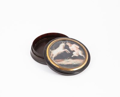 Tabacchiera di Legno con Miniatura Sottovetro, XIX Secolo