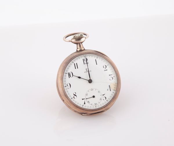 Omega - Orologio da tasca meccanismo a cilindro remontoir da uomo in argento 800/000. Firmato sul quadrante in smalto