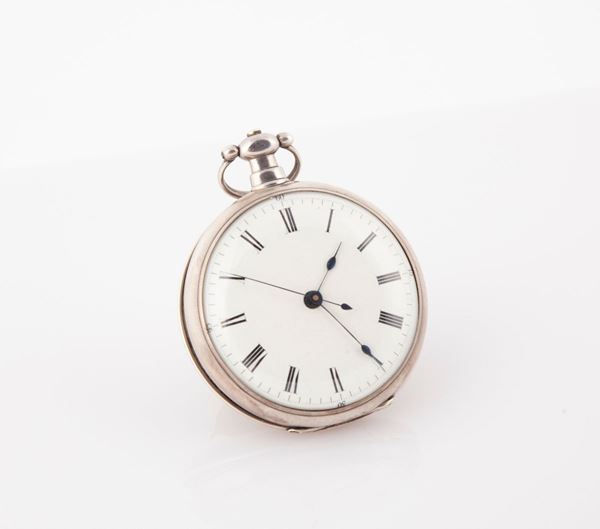 Edouard Juvet a Fleurier - Orologio da tasca con secondimetro in argento per il mercato cinese/orientale 1840/50 ca. Quadrante in smalto. Firmato sul meccanismo.