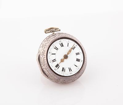Clive London - Orologio da Tasca a Doppia Cassa in Argento 1760 Ca. Scappamento a Verga con Caric...