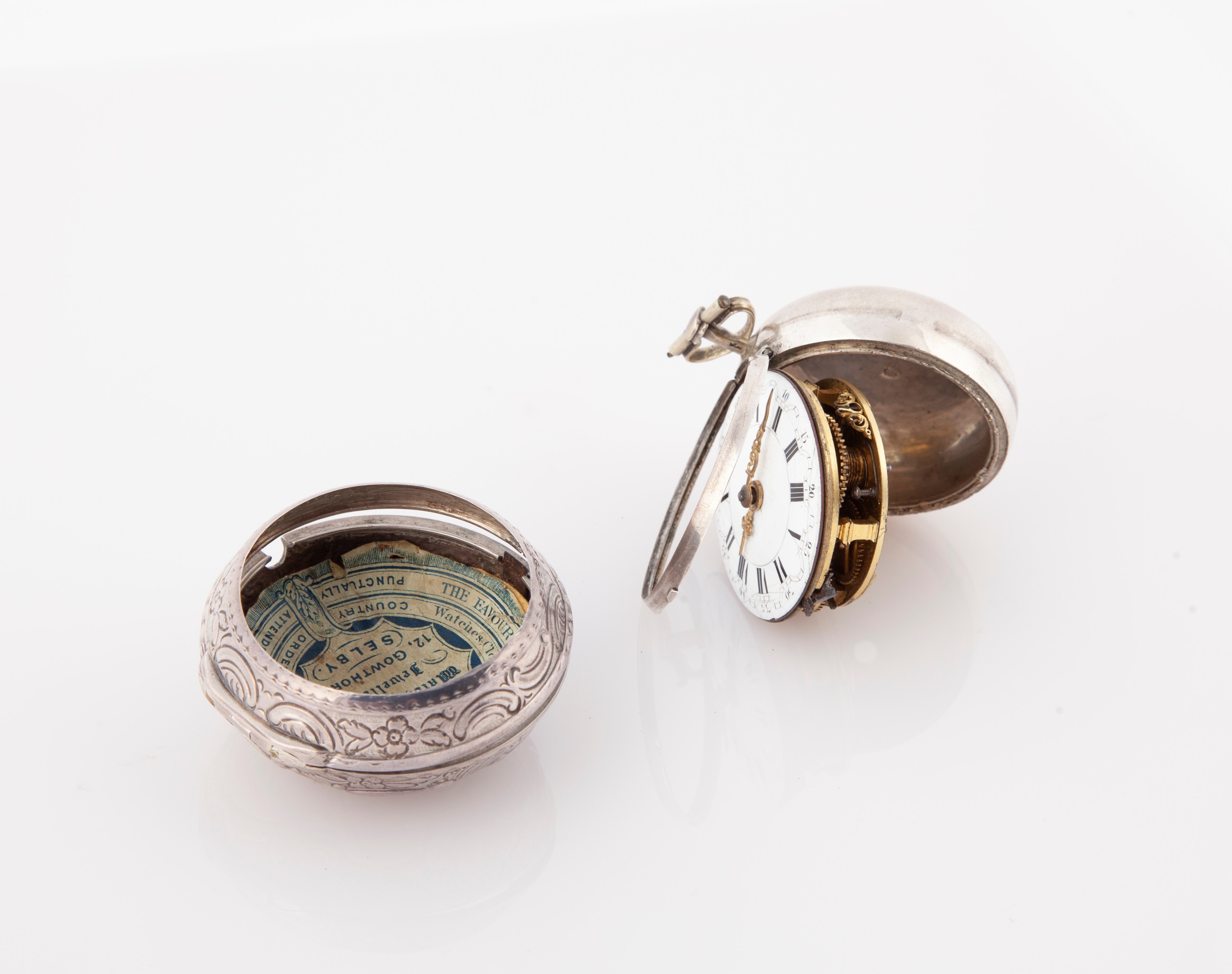 Clive London - Orologio da Tasca a Doppia Cassa in Argento 1760 Ca. Scappamento a Verga con Caric...