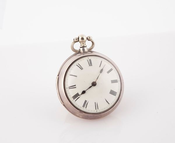 William True - Orologio da tasca a doppia cassa in argento 1790 ca. Scappamento a verga con carica a chiavetta. Quadrante in smalto. Firmato sulla piastra in ottone dorato.
