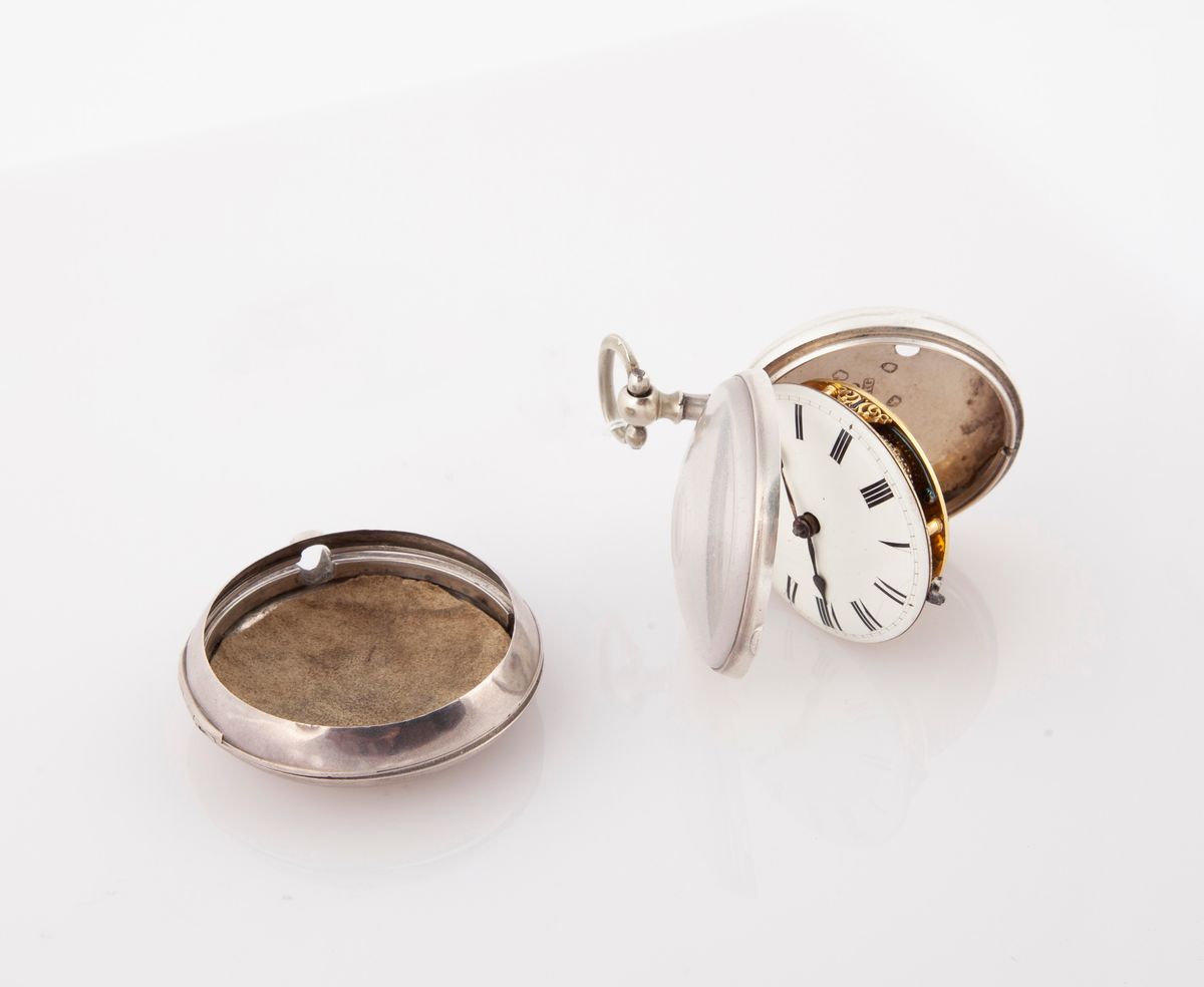 William True - Orologio da Tasca a Doppia Cassa in Argento 1790 Ca. Scappamento a Verga con Caric...