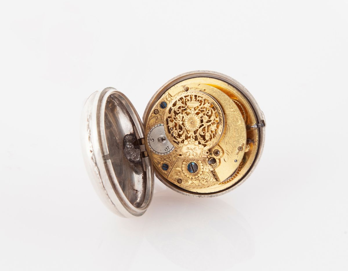 William True - Orologio da Tasca a Doppia Cassa in Argento 1790 Ca. Scappamento a Verga con Caric...