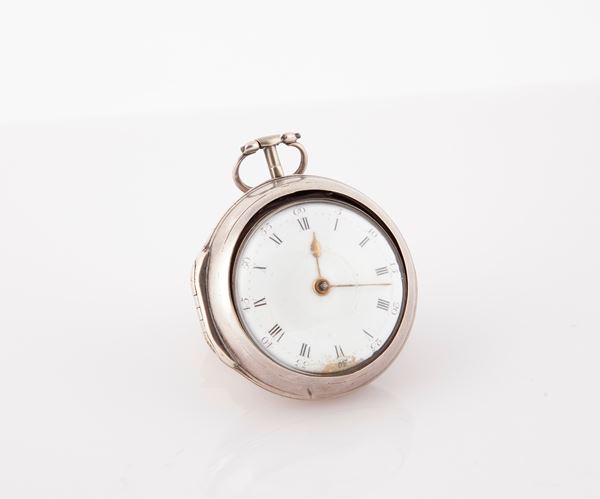 Andrew Dunlop London - Orologio da tasca a doppia cassa in argento 1780 ca. Scappamento a verga con carica a chiavetta. Quadrante in smalto. Firmato sulla piastra in ottone dorato.