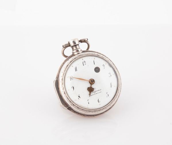 Legrain a Tournay - Orologio da tasca in argento prima metà del XIX secolo. Carica a chiavetta. Firmato sul quadrante in smalto e sulla piastra in ottone dorato.
