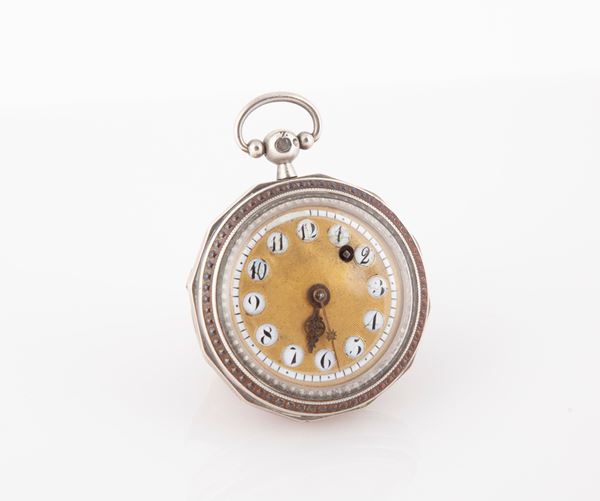Anonimo francese - Orologio da tasca in argento 1820-1830 ca. Con carica a chiavetta. Quadrante in metallo e smalto.