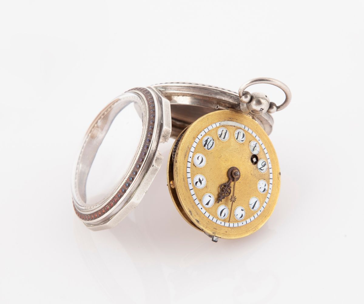 Anonimo Francese - Orologio da Tasca in Argento 1820-1830 Ca. con Carica a Chiavetta. Quadrante i...