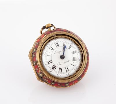 Jacques Castanier - Orologio da Tasca a Doppia Cassa in Leton 1760 Ca. Terza Cassa in Metallo Sma...