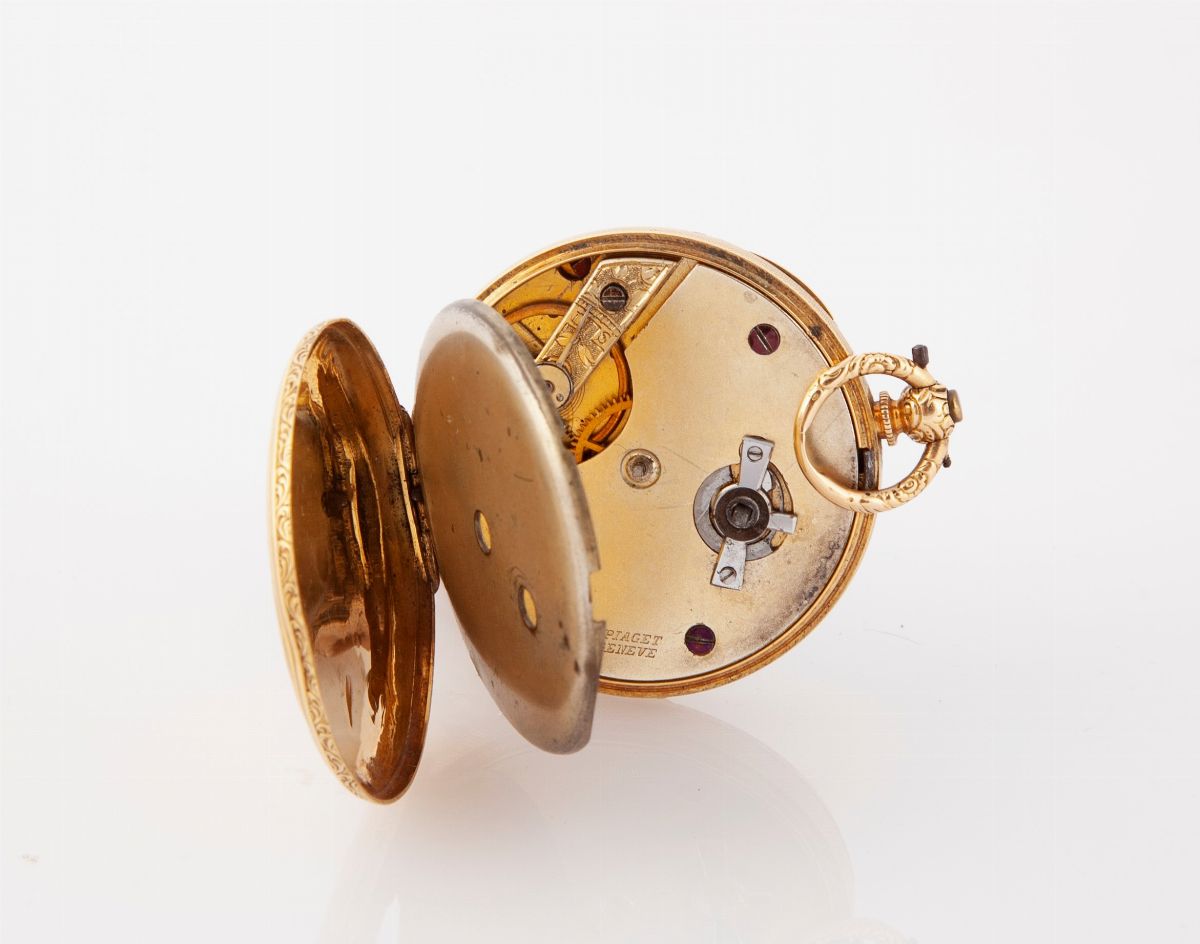 Orologio da Tasca con Meccanismo a Cilindro con Carica a Chiavetta, Cassa in Oro a Basso Titolo F...