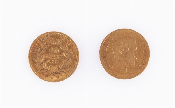 Lotto 2 monete da 10 franchi Napoleone III 1856 e 1858 Francia - Parigi