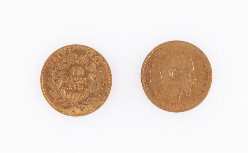 Lotto 2 Monete da 10 Franchi Napoleone III 1856 e 1858 Francia - Parigi