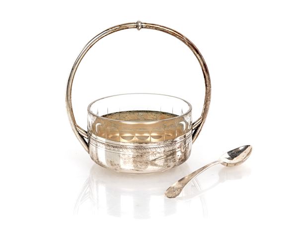 Cestino in argento e vetro con cucchiaio  - Asta Argenti Antichi e da Collezione - Casa d'Aste Arcadia